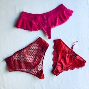 Y2K Victoria's Secret Collection of 3 Panties Sz. XS Color Red Pink Thong Bikini